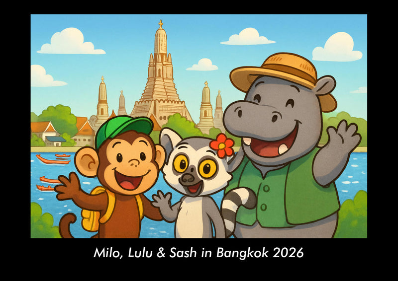 Milo, Lulu & Sash in Bangkok Fotokalender 2026 - Hauptbild