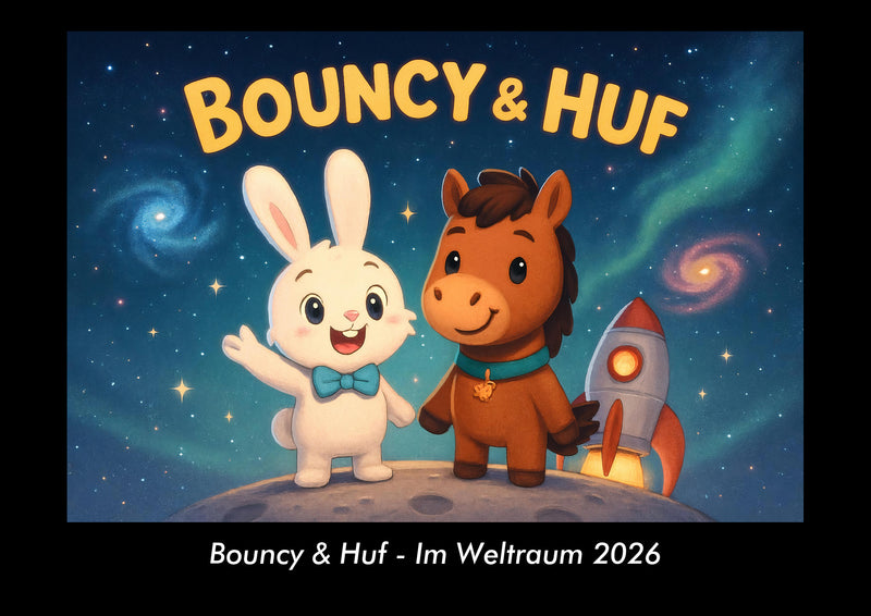 Bouncy & Huf - Im Weltraum Fotokalender 2026 - Hauptbild